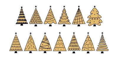 Vector flat hand drawn set of christmas trees