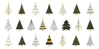 Vector flat hand drawn set of christmas trees