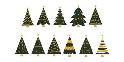 Vector flat hand drawn set of christmas trees