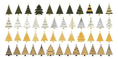 Vector flat hand drawn set of christmas trees