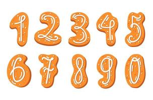 Gingerbread Cookies in the Shape of Arabic Numbers Vector Set