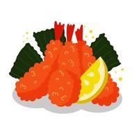 Tempura icon cartoon vector. Appetizer shrimp with lime and nori. Fried deep vector