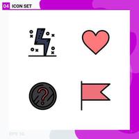 User Interface Pack of 4 Basic Filledline Flat Colors of battery question energy love problem Editable Vector Design Elements