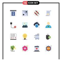 paquete de 16 signos y símbolos modernos de colores planos para medios de impresión web, como dispositivos, computadoras, barbacoa, finanzas, adjunto, paquete editable de elementos creativos de diseño de vectores