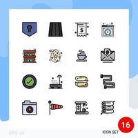 Mobile Interface Flat Color Filled Line Set of 16 Pictograms of accommodation online currency internet cloud Editable Creative Vector Design Elements