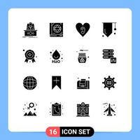 Mobile Interface Solid Glyph Set of 16 Pictograms of star success scary study badge Editable Vector Design Elements