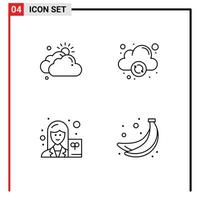 4 Creative Icons Modern Signs and Symbols of cloud teacher sun online banana Editable Vector Design Elements