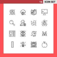 Modern Set of 16 Outlines Pictograph of look wifi design tools screen screen Editable Vector Design Elements