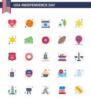 25 iconos creativos de estados unidos signos de independencia modernos y símbolos del 4 de julio del calendario de placa de policía pluma americana elementos de diseño de vector de día de estados unidos editables
