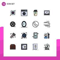 16 User Interface Flat Color Filled Line Pack of modern Signs and Symbols of film reel laptop recreation imac monitor Editable Creative Vector Design Elements