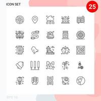 Mobile Interface Line Set of 25 Pictograms of dollar shield cloud security bank Editable Vector Design Elements