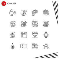 Modern Set of 16 Outlines and symbols such as watch kit arrows nature horn can Editable Vector Design Elements