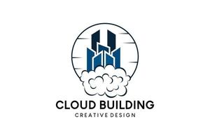 Logo design vector illustration of a building icon on a cloud or a cloud city with a creative concept