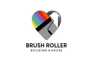 Roller brush logo design with rainbow color concept in creative love vector