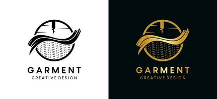 Garment logo design with sewing machine needle concept and fabric icon vector