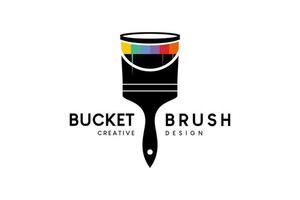 Paint bucket logo design combined with brush in creative concept vector