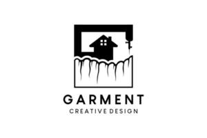 Garment logo design letter g with the concept of a cloth icon combined with a house icon and a sewing machine needle vector