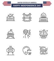 paquete grande de 9 estados unidos feliz día de la independencia líneas vectoriales de estados unidos y símbolos editables de bloon irlanda construyendo ciudad verde elementos de diseño de vectores editables del día de estados unidos