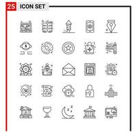 25 General Icons for website design print and mobile apps. 25 Outline Symbols Signs Isolated on White Background. 25 Icon Pack.