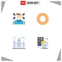 Set of 4 Vector Flat Icons on Grid for businessman creative bakery building coffee Editable Vector Design Elements