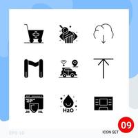 Universal Icon Symbols Group of 9 Modern Solid Glyphs of technology location download car sport Editable Vector Design Elements