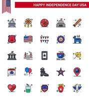 Flat Filled Line Pack of 25 USA Independence Day Symbols of white house western building usa Editable USA Day Vector Design Elements