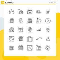 Pictogram Set of 25 Simple Lines of settings money calendar gear camp Editable Vector Design Elements