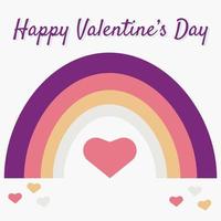 Postcard, banner, button, background for Valentine's Day with rainbow and hearts and text Happy Valentine's Day on a white background vector