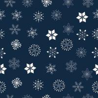 Seamless pattern with different white snowflakes on dark background. vector