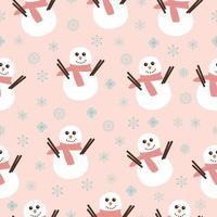 Seamless pattern with Cute smiling snowman with scarf on pink background vector