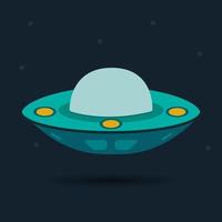 badge, sticker, illustration with flying saucer, UFO on dark background with stars vector