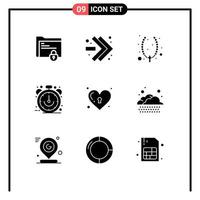 9 Universal Solid Glyphs Set for Web and Mobile Applications heart sale necklace limited clock Editable Vector Design Elements