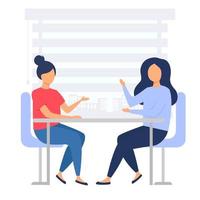 Business women discusssolution, debate and team work communication. Participation in work together for success concept. Conversation or brainstorming for idea vector