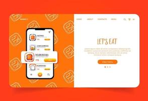 Landing page template with Asian food. Sushi store homepage.Mobile apptemplate for sashimi menu. Online delivery seafood. vector