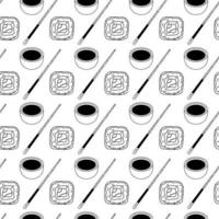 Vector seamless pattern with sushi rolls, soy sauce and wooden chopsticks for fabric, textile