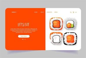 Landing page with sushi rolls for business. Homepage for asian food web site vector