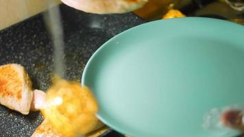 Honey-Mustard CHICKEN and VEGETABLES recipe. The cook shakes the pan to mix the ingredients. Macro shooting. Macro shooting video