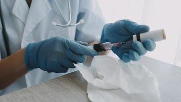 Medical Research Laboratory Portrait of a Female Scientist Wearing Face Mask Using Micro Pipette for Analysis. Advanced Scientific Lab for Medicine, Biotechnology Development.  Shot video