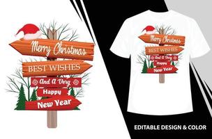 Happy New Year and Merry Christmas t shirt, Merry Christmas and Happy New Year greeting, Vector with merry christmas and happy new year lettering, Xmas Snowball with trees and house