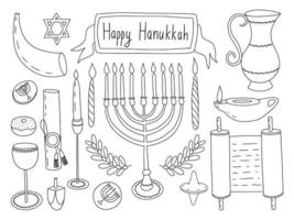 Vector Hanukkah design elements set. Doodle traditional jewish festival of lights set