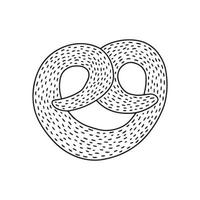 Vector pretzel doodle illustration. Hand drawn black and white pretzel isolated