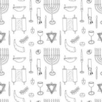 Vector Hanukkah design elements seamless pattern. Doodle traditional festival of lights pattern on white background