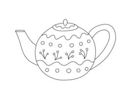 Vector doodle teapot with cute ornament. Hand drawn teapot coloring page