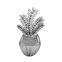 Doodle houseplant in pot illustration. Vector home flower