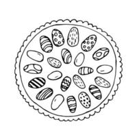 Vector plate with eggs. Easter dish with eggs isolated. Hand drawn Easter eggs. Vector stock illustration.