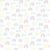 Cute doodle seamless pattern with rainbows. Hand drawn vector rainbow pattern on white backgrownd.