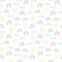 Cute doodle seamless pattern with rainbows. Hand drawn vector rainbow pattern on white backgrownd.