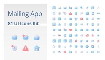 Mailing app functions pixel perfect flat gradient two-color ui icons kit. Digital communication technology. Vector isolated RGB pictograms. GUI, UX design for web, mobile