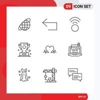 9 Universal Outlines Set for Web and Mobile Applications love winner connection prize award Editable Vector Design Elements