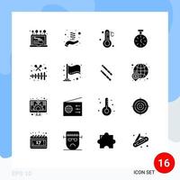 Set of 16 Commercial Solid Glyphs pack for party music thermometer instrument timer Editable Vector Design Elements